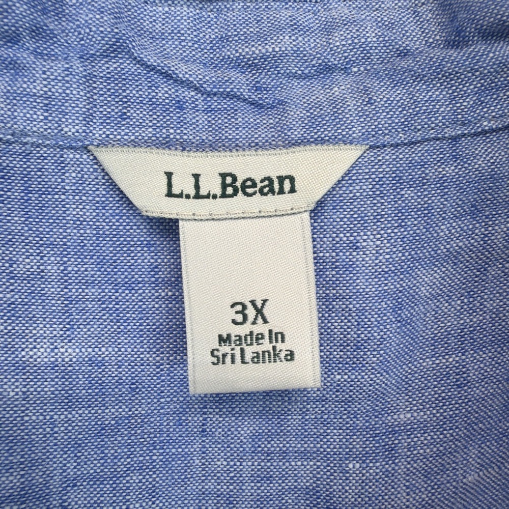 L.L.Bean Linen Shirt Womens 3X Blue Button Front Long Sleeve Beach Coastal - Picture 3 of 9